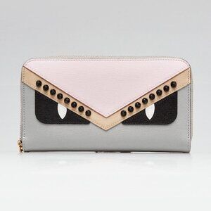 Fendi Multicolor Vitello Leather Monster Eyes Zip Around Wallet 8M0299